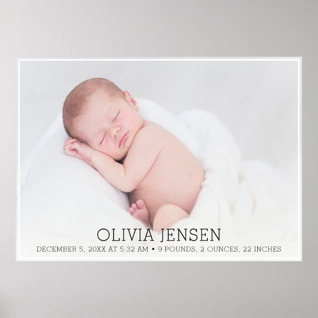 Póster Placa personalizada de nacimiento con foto de bebé (Frente)