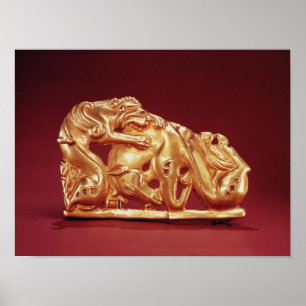 Póster Placa que representa un grifo que ataca un caballo