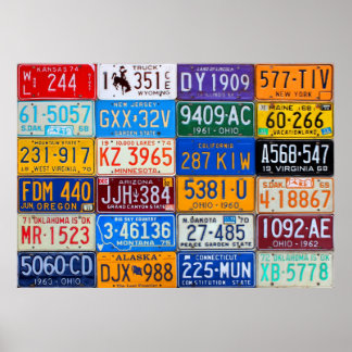 Póster Placas de licencia de EE.UU. - Colorida historia e