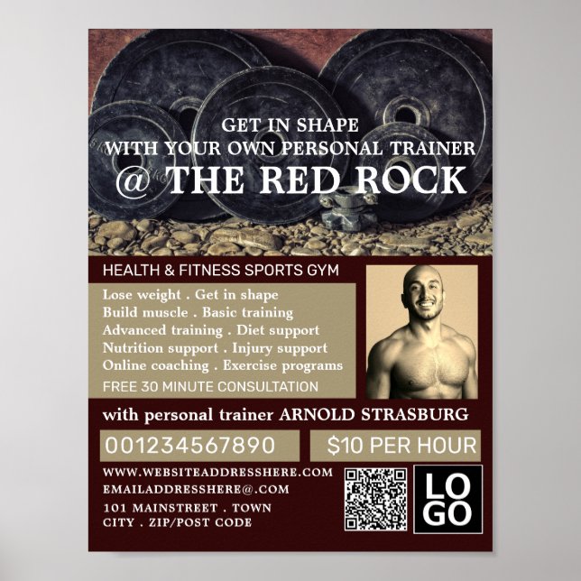 Póster Placas de peso, entrenador personal, publicidad de (Frente)