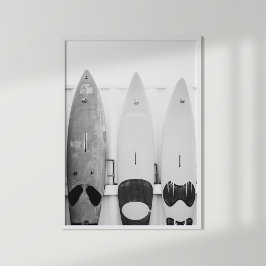 Póster Placas de surf costeras en blanco y negro