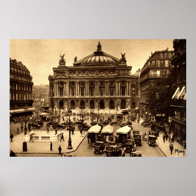 Póster Place de l'Opera, Paris Francia c1925 Vintage (Frente)