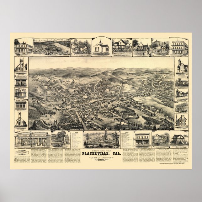 Póster Placerville, CA Panoramic Map - 1888 (Frente)