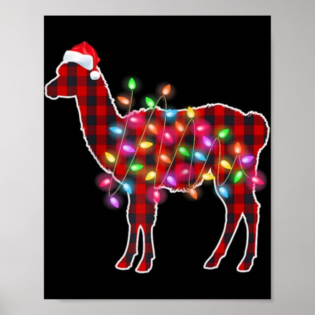 Póster Plaid Buffalo Llama Christmas Pajamas Xmas Lights  (Frente)