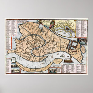 Póster Plan 1695 de la ciudad de Venecia