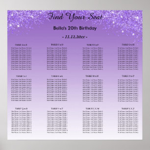 Póster Plan de asiento alfabético de cumpleaños para Purp