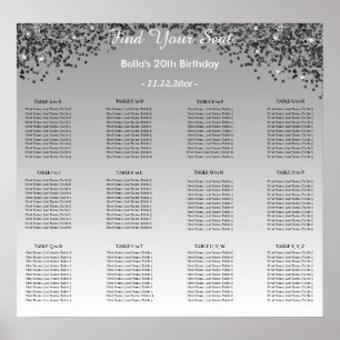 Póster Plan de asiento alfabético de cumpleaños para Purp