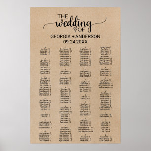 Póster Plan de asiento alfabético Faux Kraft simple