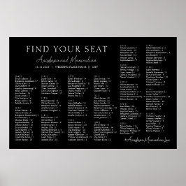 Póster Plan de Asiento Alfabético para Boda en Blanco y N