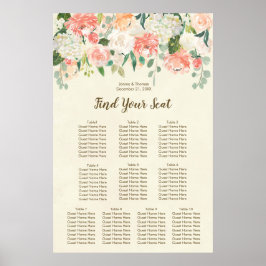 Póster plan de asiento de boda de marfil floral de meloco