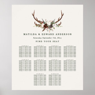 Póster Plan de asiento de boda floral rústico