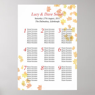 Póster Plan de asiento de mesa de Boda de hoja de arce