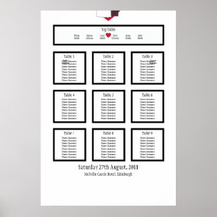 Póster Plan de asiento de mesa de la pareja de bodas