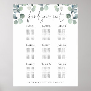 Póster Plan de asiento Eucalyptus Encuentre a su Boda de 