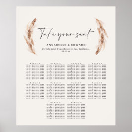 Póster Plan de asiento para bodas botánicos de pampas rús