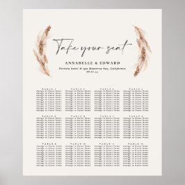 Póster Plan de asiento para bodas botánicos de pampas rús