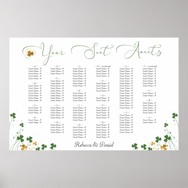 Póster Plan de asiento para Bodas irlandeses de calligraf (Frente)