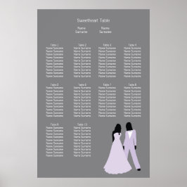 Póster Plan de asiento para dos novias Boda (Lilac y Gris