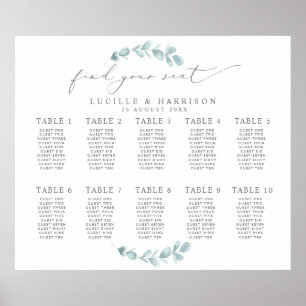 Póster Plan de asiento para el Boda de Eucalyptus etéreo