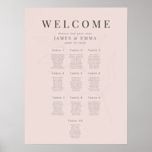 Póster Plan de Asientos Botánico Minimalista 10 Rosa Cáli