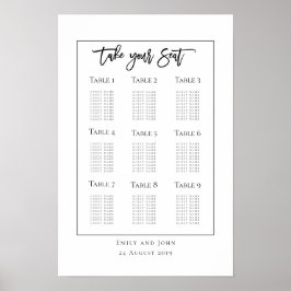 Póster Plan de Asientos con Tipografía Negra Script/borde