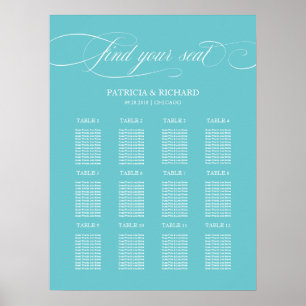 Póster Plan de Asientos de Boda Azul Purist de 12 Mesas