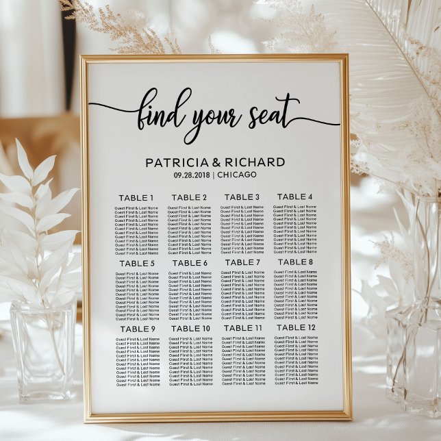 Póster Plan de Asientos de Boda con Caligrafía Elegante (Subido por el creador)