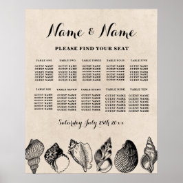 Póster Plan de Asientos de Boda de 10 Asientos Conchas Ma