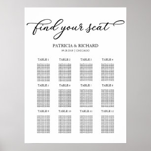 Póster Plan de Asientos de Boda de 12 Mesas Chic Script