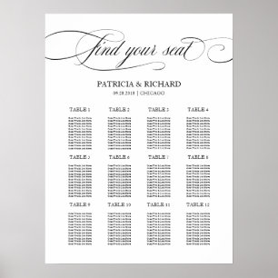 Póster Plan de Asientos de Boda de 12 Mesas Escritura Neg