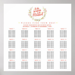 Póster plan de asientos de boda de 20 mesas de la tempora