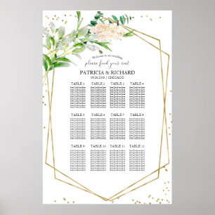 Póster Plan de Asientos de Boda Elegante Vegetación