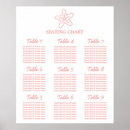 Póster Plan de asientos de boda en el mar de coral estrel