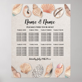 Póster Plan de Asientos de Boda en Mesa 8 Conchas Océano