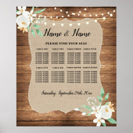 Póster Plan de Asientos de Boda Floral Blanco 8 Asientos