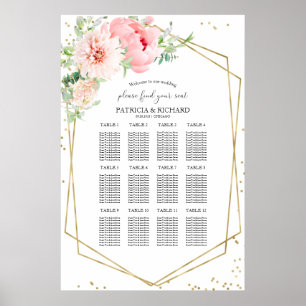Póster Plan de Asientos de Boda Floral Blush Geométrico