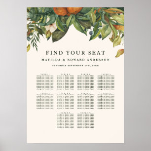 Póster Plan de asientos de boda floral botánica de cítric