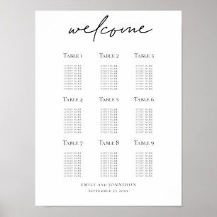 Póster Plan de Asientos de Boda Guión de Bienvenida Impri