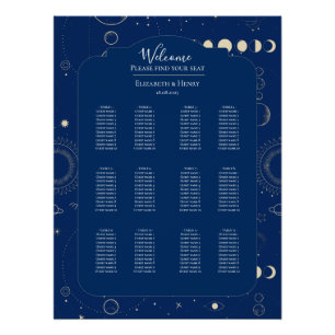 Póster plan de asientos de boda marina luna sol estrellas