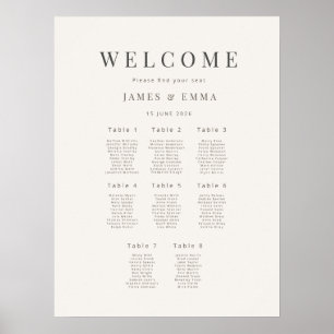 Póster Plan de Asientos de Boda Minimalista (8) Blanco Cá