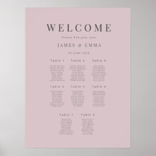 Póster Plan de Asientos de Boda Minimalista(8) Rosa Polvo