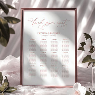Póster Plan de Asientos de Boda Tablero Elegante 12 Mesas