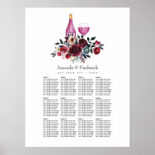 Póster Plan de Asientos de Cata de Vino Boho Borgoña y Az