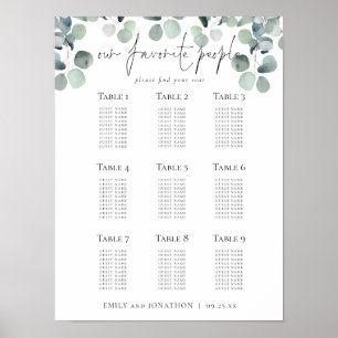 Póster Plan de Asientos de Eucalipto Boda Gente Favorita