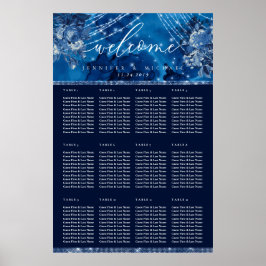 Póster Plan de Asientos de Mesa Floral Azul Océano Navy