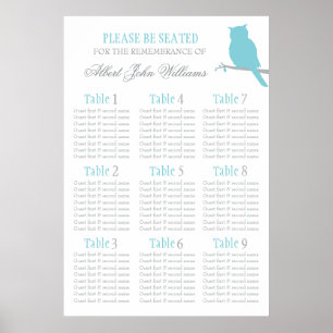 Póster Plan de asientos de mesa para eventos de búho azul