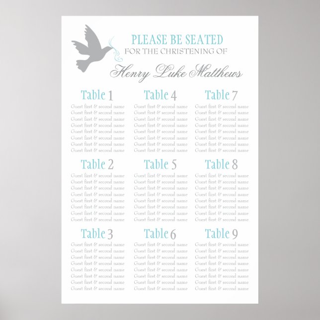 Póster Plan de asientos de mesa para eventos de paloma gr (Frente)