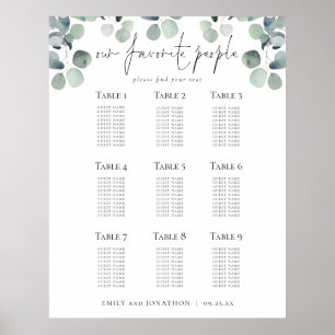 Póster Plan de asientos Eucalyptus Boda Gente favorita