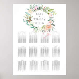 Póster Plan de Asientos Floral de Acuarela Elegante con V