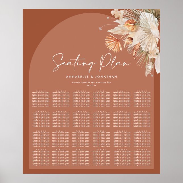 Póster Plan de asientos para bodas Bohenian boho rust ter (Frente)